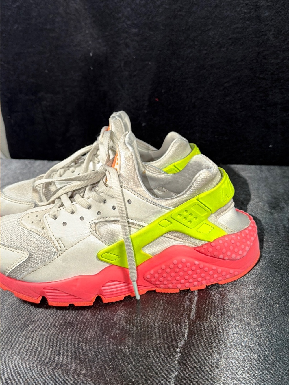 Nike Kids White Sneakers with Neon Yellow and Hot Pink Accents